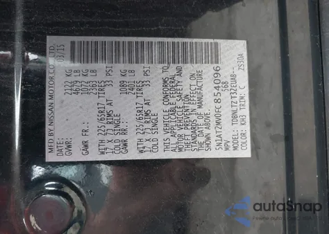 2015 Nissan Rogue S/Sl/Sv from USA, damaged, VIN 5N1AT2MV0FC854096